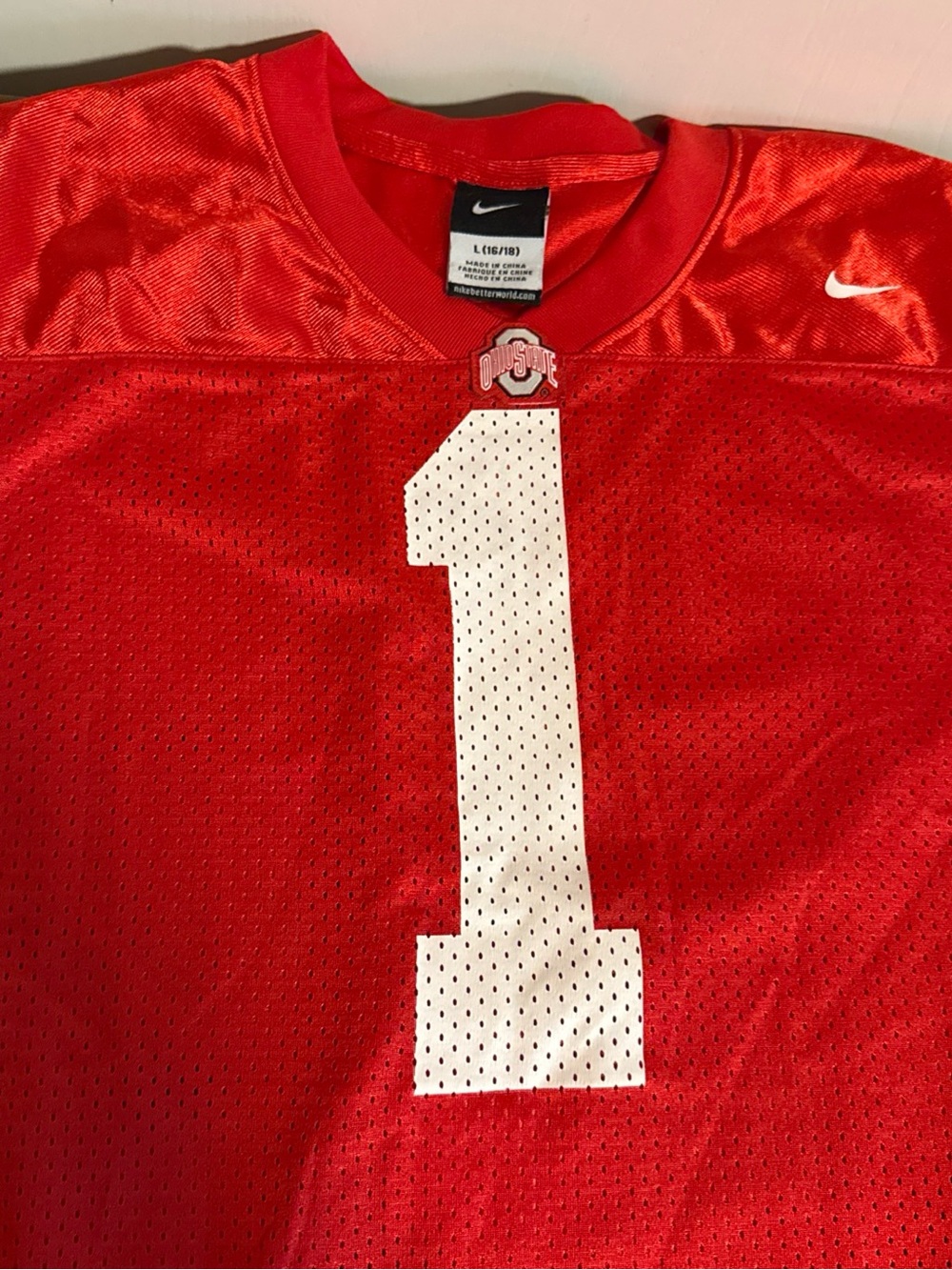 Nike Red Kids Football Jersey with White Number 1 Ohio State